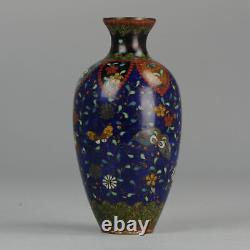 Vase en bronze cloisonné japonais antique du XIXe siècle, Fleurs du Japon Edo/Meiji