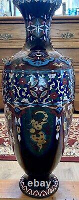 Vase en bronze émaillé de style Cloisonné japonais de l'époque Meiji (1868-1912), de grande taille 24 pouces.