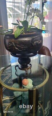 Vase en bronze japonais antique Usubata Ikebana de l'ère Meiji signé