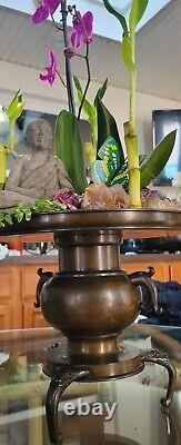 Vase en bronze japonais antique Usubata Ikebana de l'ère Meiji signé