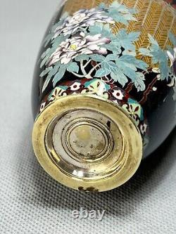 Vase en cloisonné Antique Meiji Japon Hayashi Kodenji Nagoya Fleurs Oiseaux Jardin 6'