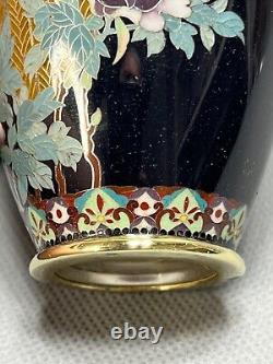 Vase en cloisonné Antique Meiji Japon Hayashi Kodenji Nagoya Fleurs Oiseaux Jardin 6'