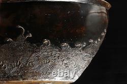 Vase en forme de bateau en bronze antique japonais, période Meiji